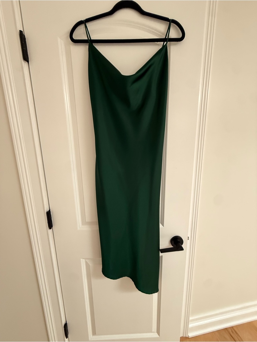 Petal & Pup Emerald Green Satin Asymmetrical Slip Dress